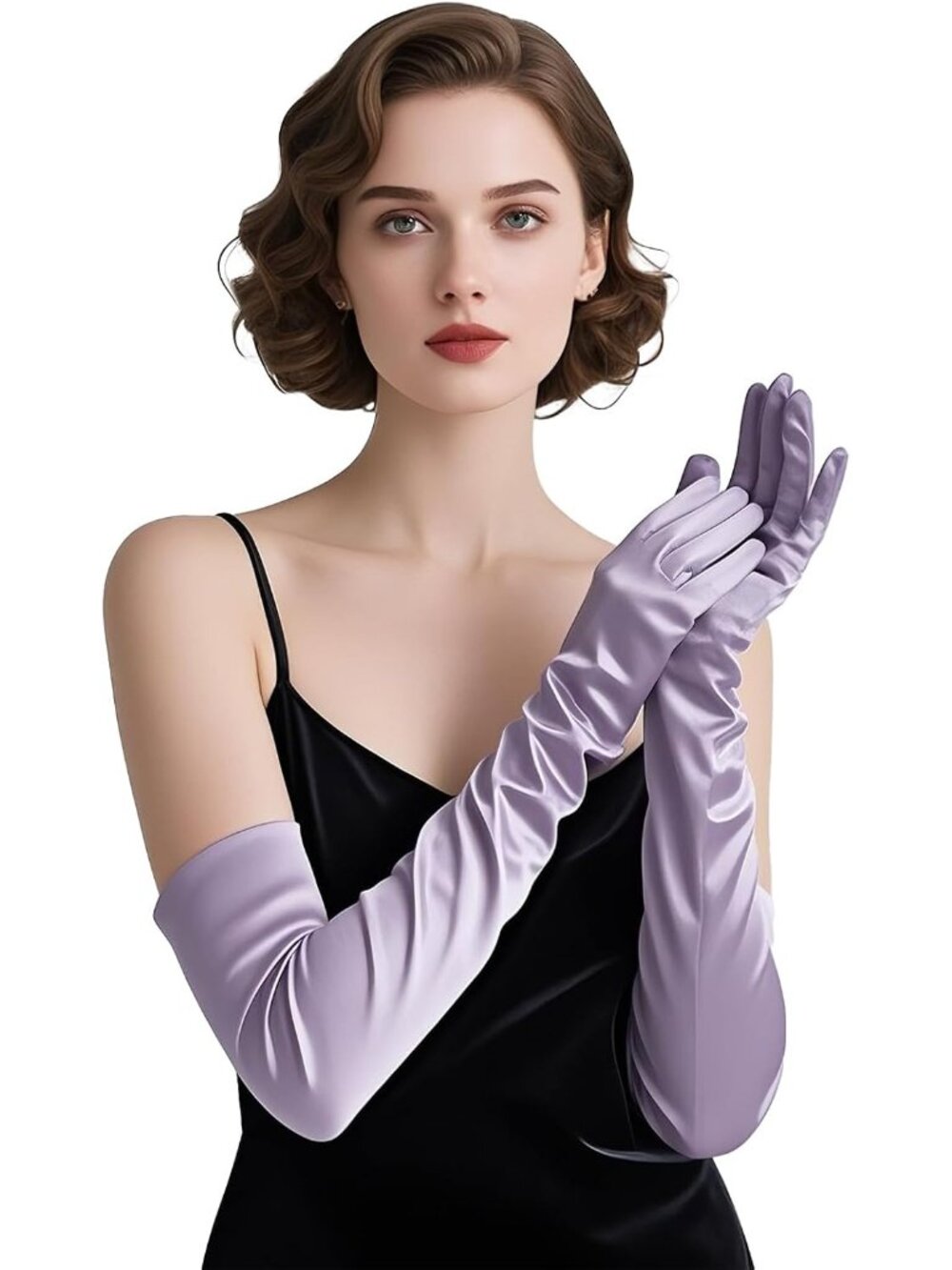 Women Lavender Satin Elbow Length 1920s Opera Tea Party Costumes Bridal Gloves